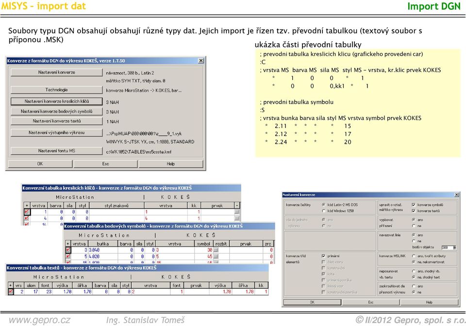 msk) ukázka části převodní tabulky ; prevodni tabulka kreslicich klicu (grafickeho provedeni car) :C ; vrstva MS barva