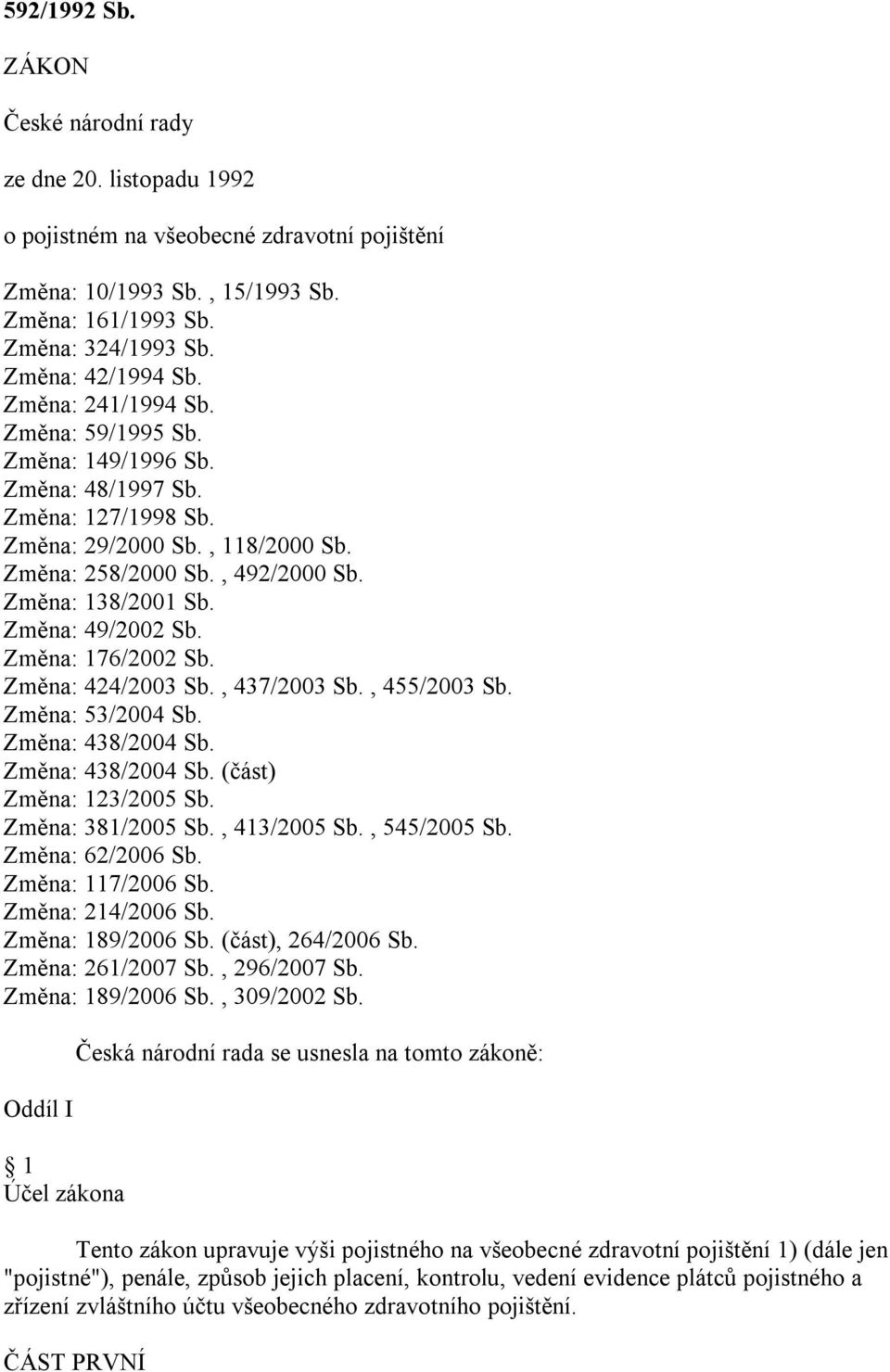 Změna: 49/2002 Sb. Změna: 176/2002 Sb. Změna: 424/2003 Sb., 437/2003 Sb., 455/2003 Sb. Změna: 53/2004 Sb. Změna: 438/2004 Sb. Změna: 438/2004 Sb. (část) Změna: 123/2005 Sb. Změna: 381/2005 Sb.