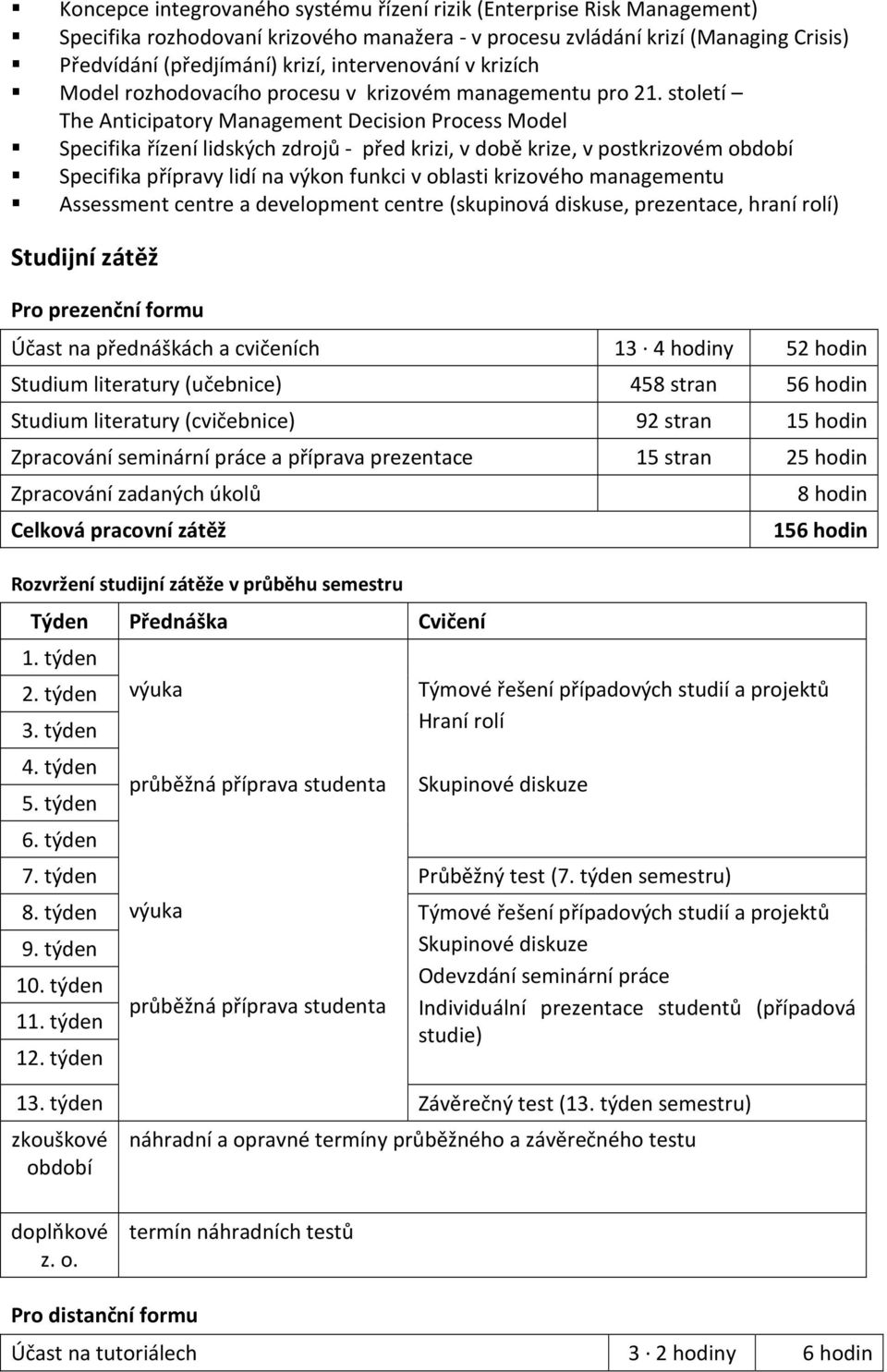 století The Anticipatory Management Decision Process Model Specifika řízení lidských zdrojů - před krizi, v době krize, v postkrizovém období Specifika přípravy lidí na výkon funkci v oblasti