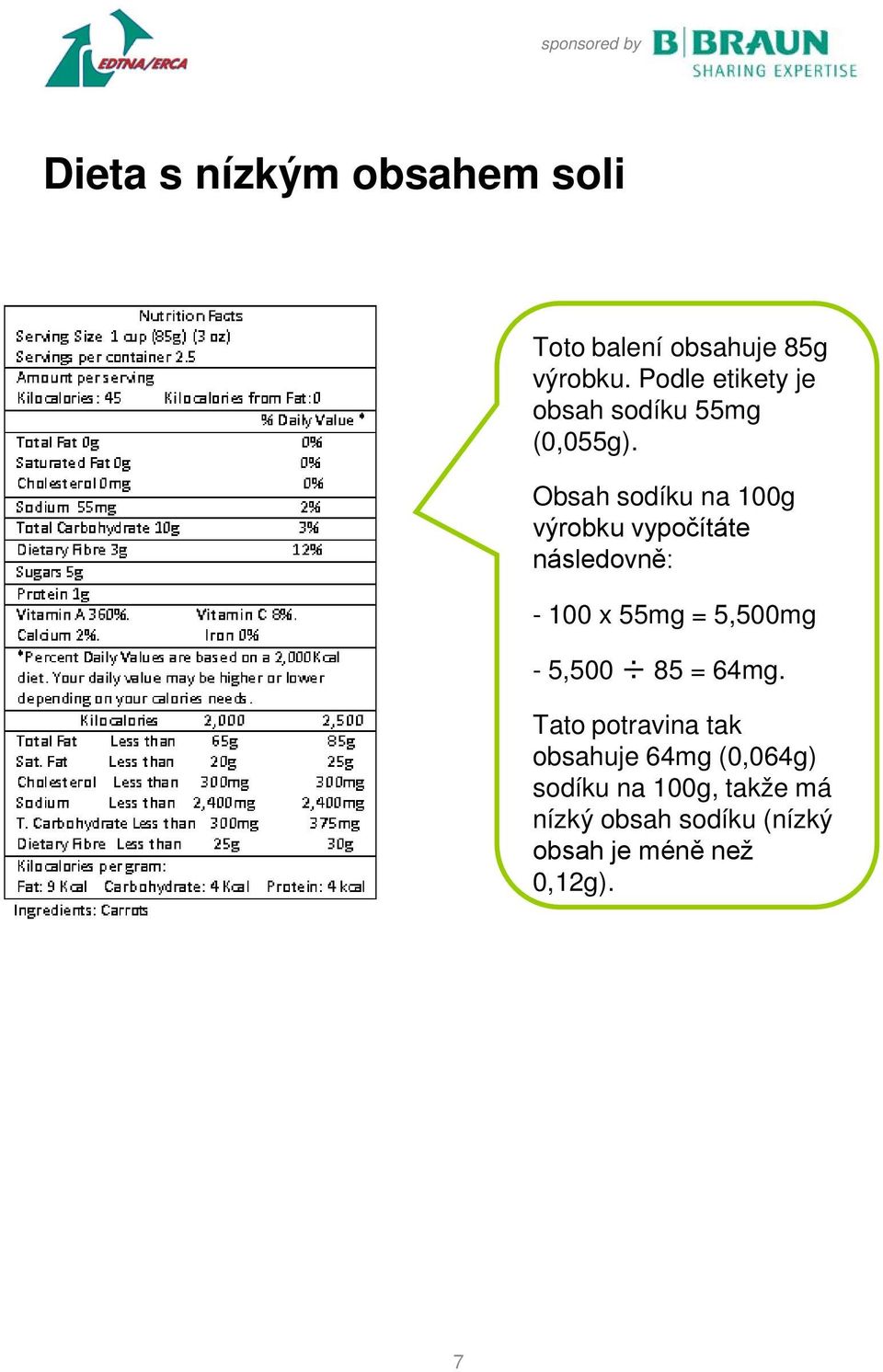 Obsah sodíku na 100g výrobku vypočítáte následovně: - 100 x 55mg =