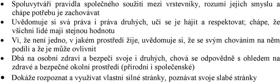 uvědomuje si, že se svým chováním na něm podílí a že je může ovlivnit Dbá na osobní zdraví a bezpečí svoje i druhých, chová se odpovědně s