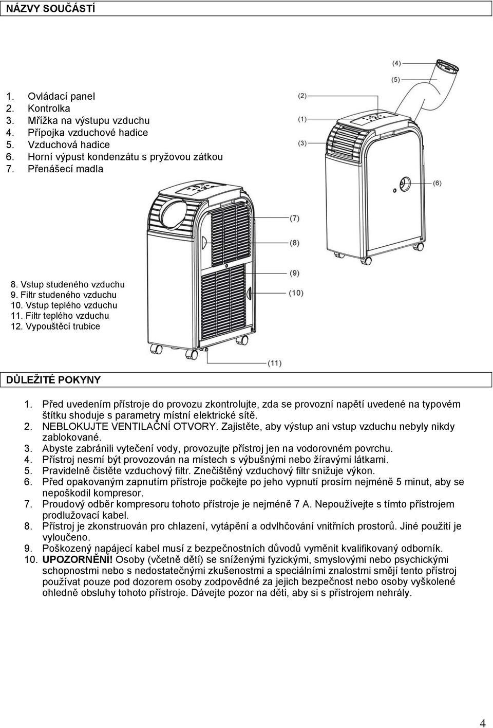 Před uvedením přístroje do provozu zkontrolujte, zda se provozní napětí uvedené na typovém štítku shoduje s parametry místní elektrické sítě. 2. NEBLOKUJTE VENTILAČNÍ OTVORY.