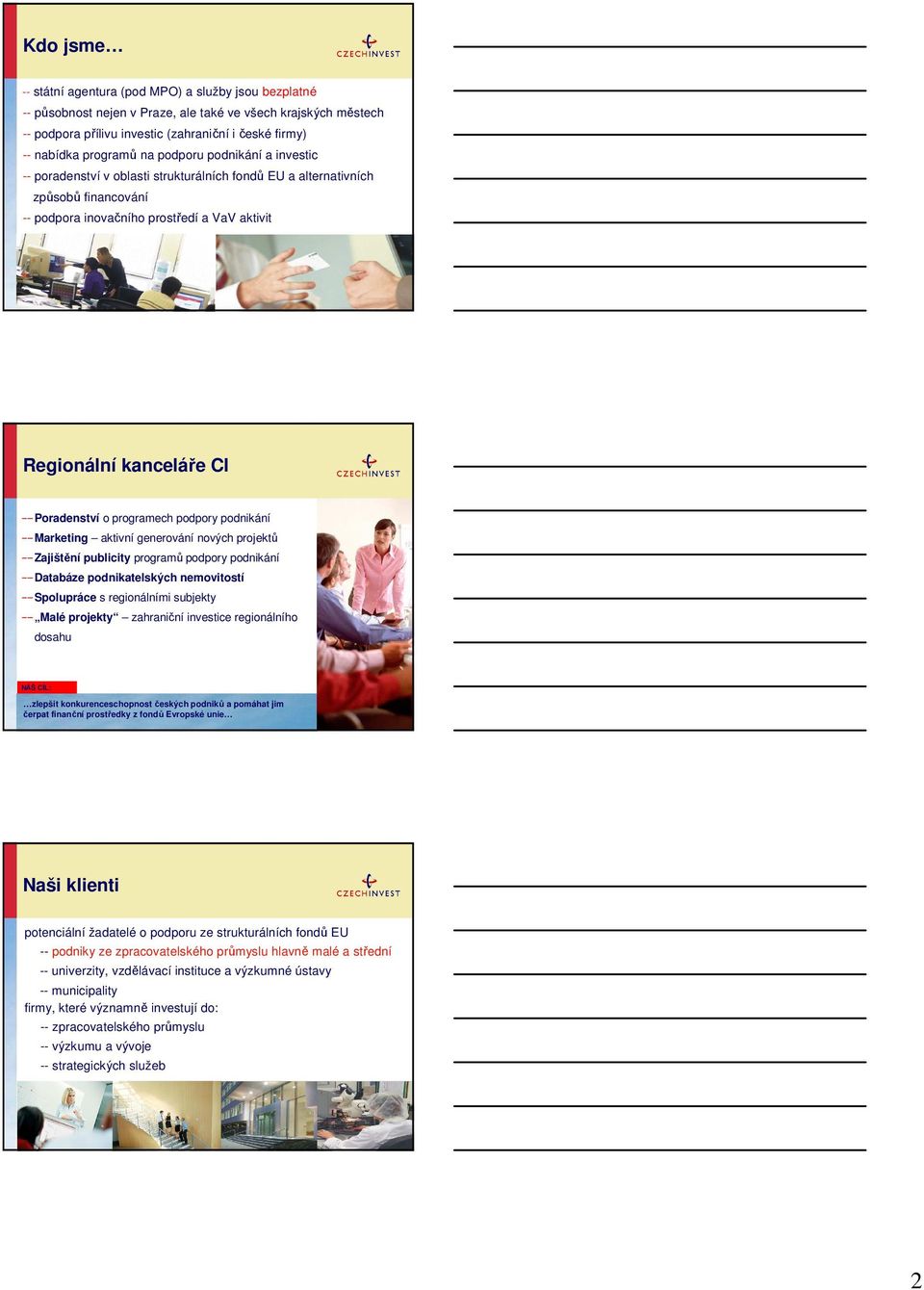 Poradenství o programech podpory podnikání Marketing aktivní generování nových projektů Zajištění publicity programů podpory podnikání Databáze podnikatelských nemovitostí Spolupráce s regionálními