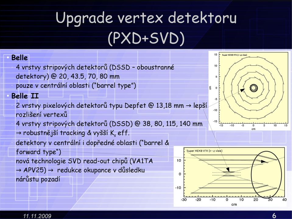 rozlišení vertexů 4 vrstvy stripových detektorů (DSSD) @ 38, 80, 115, 140 mm robustnější tracking & vyšší Ks eff.