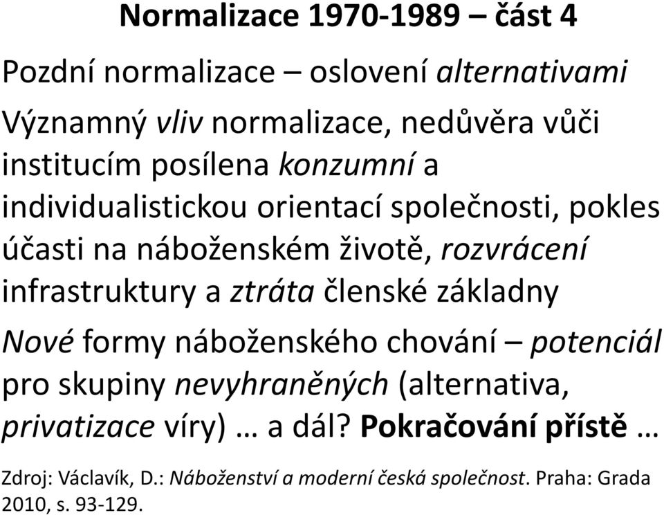 infrastruktury a ztráta členské základny Nové formy náboženského chování potenciál pro skupiny nevyhraněných