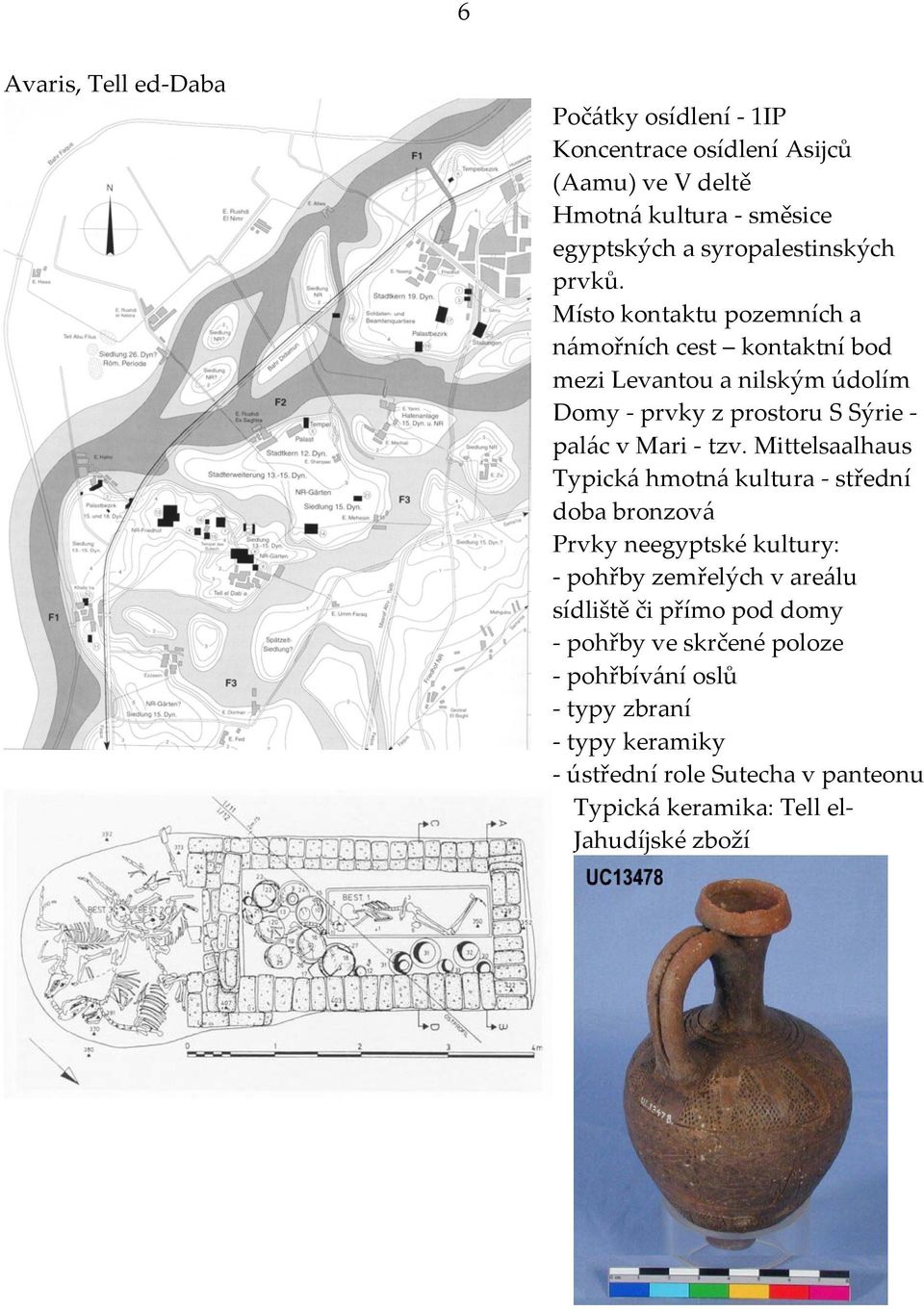 Mittelsaalhaus Typická hmotná kultura - střední doba bronzová Prvky neegyptské kultury: - pohřby zemřelých v areálu sídliště či přímo pod domy -
