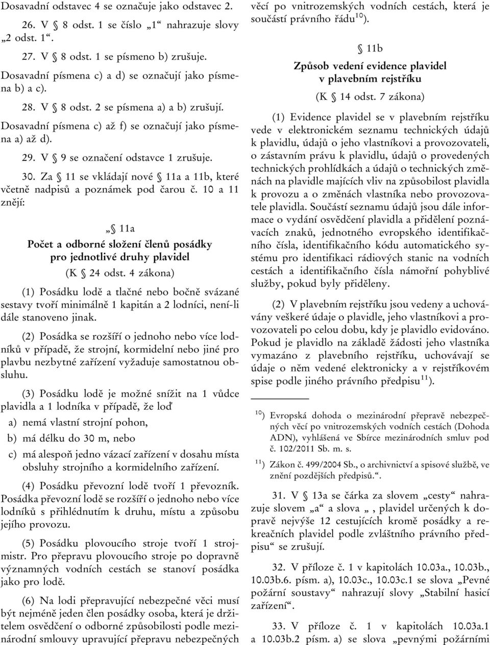 V 9 se označení odstavce 1 zrušuje. 30. Za 11 se vkládají nové 11a a 11b, které včetně nadpisů a poznámek pod čarou č.