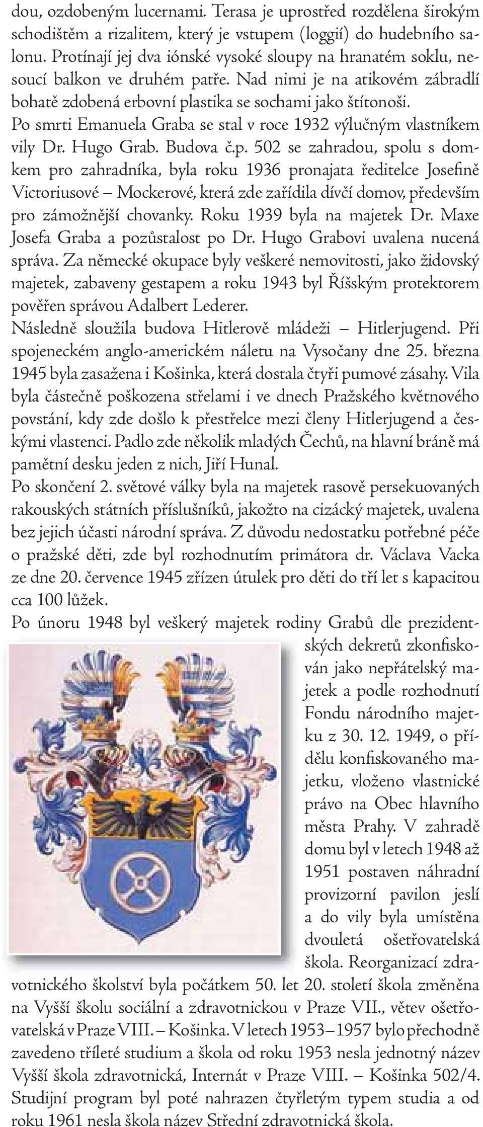 Po smrti Emanuela Graba se stal v roce 1932 výlučným vlastníkem vily Dr. Hugo Grab. Budova č.p.