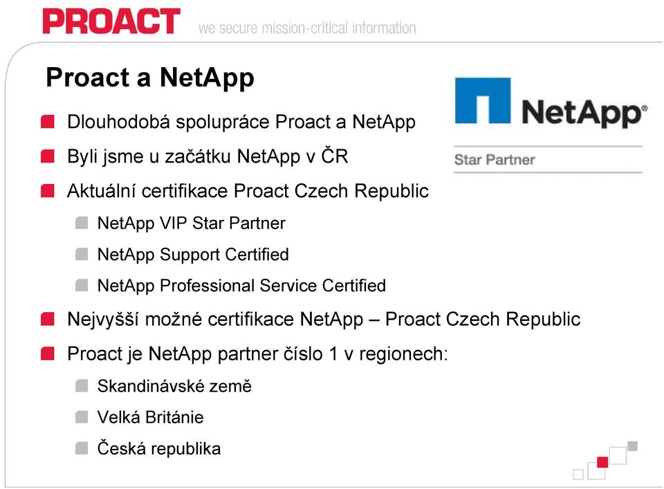 NetApp Professional Service Certified Nejvyšší možné certifikace NetApp Proact Czech