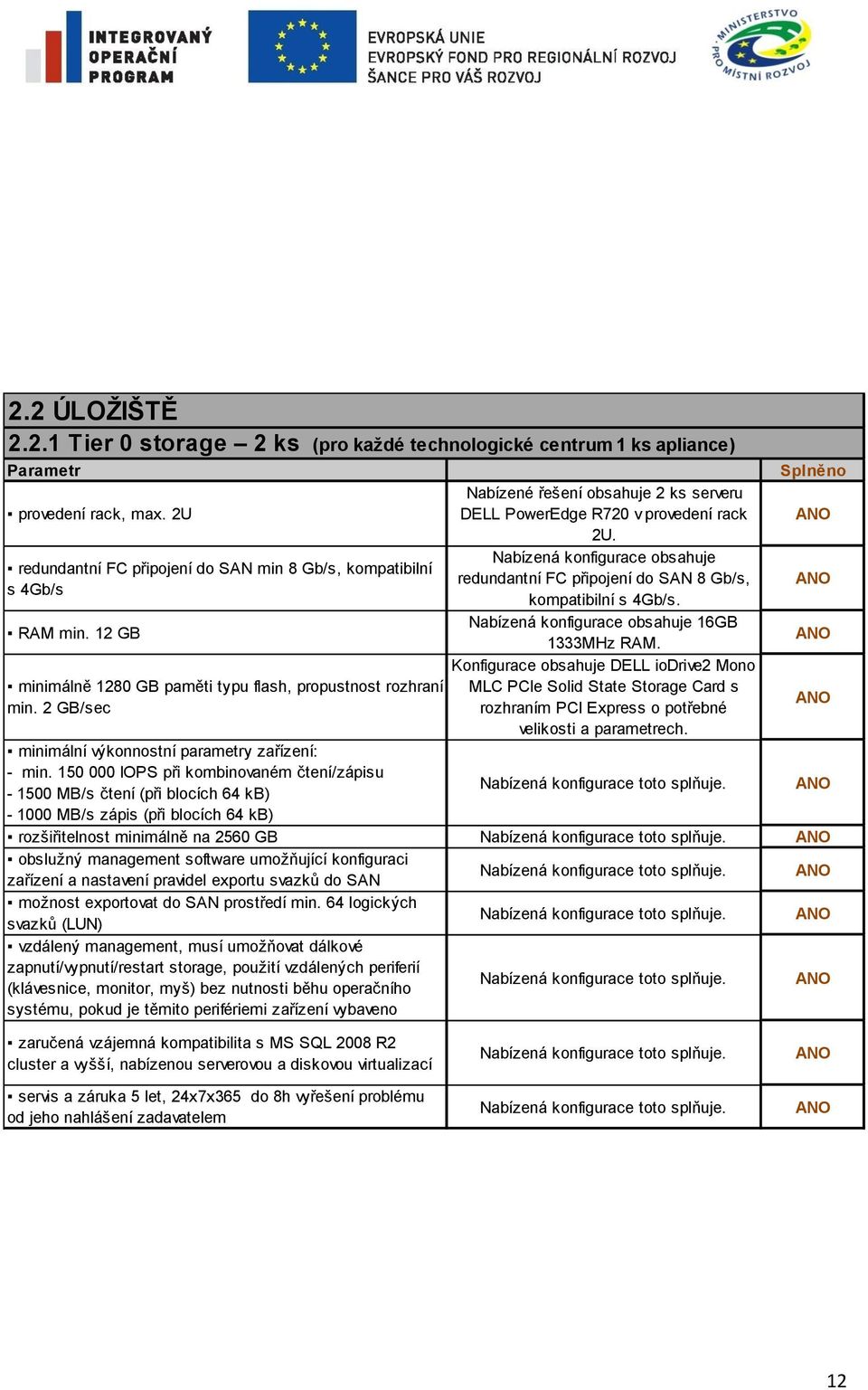 Nabízená konfigurace obsahuje redundantní FC připojení do SAN 8 Gb/s, kompatibilní s 4Gb/s. Nabízená konfigurace obsahuje 16GB 1333MHz RAM.