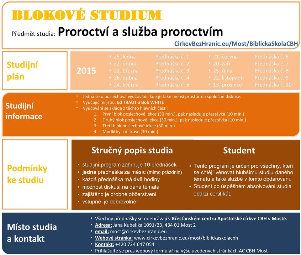 Vyučujícími jsou: Ed TRAUT a Bob WHITE Vyučování se skládá z těchto hlavních částí: 1. První blok poslechové lekce (30 min.), pak následuje přestávka (10 min.) 2. Druhý blok poslechové lekce (30 min.