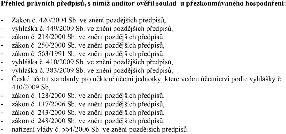 ve znění pozdějších předpisů, - vyhláška č. 410/2009 Sb. ve znění pozdějších předpisů, - vyhláška č. 383/2009 Sb.