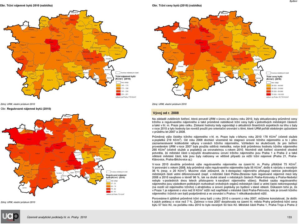 nabídkové tržní ceny bytů v jednotlivých městských částech a také v hl. m. Praze jako celku.