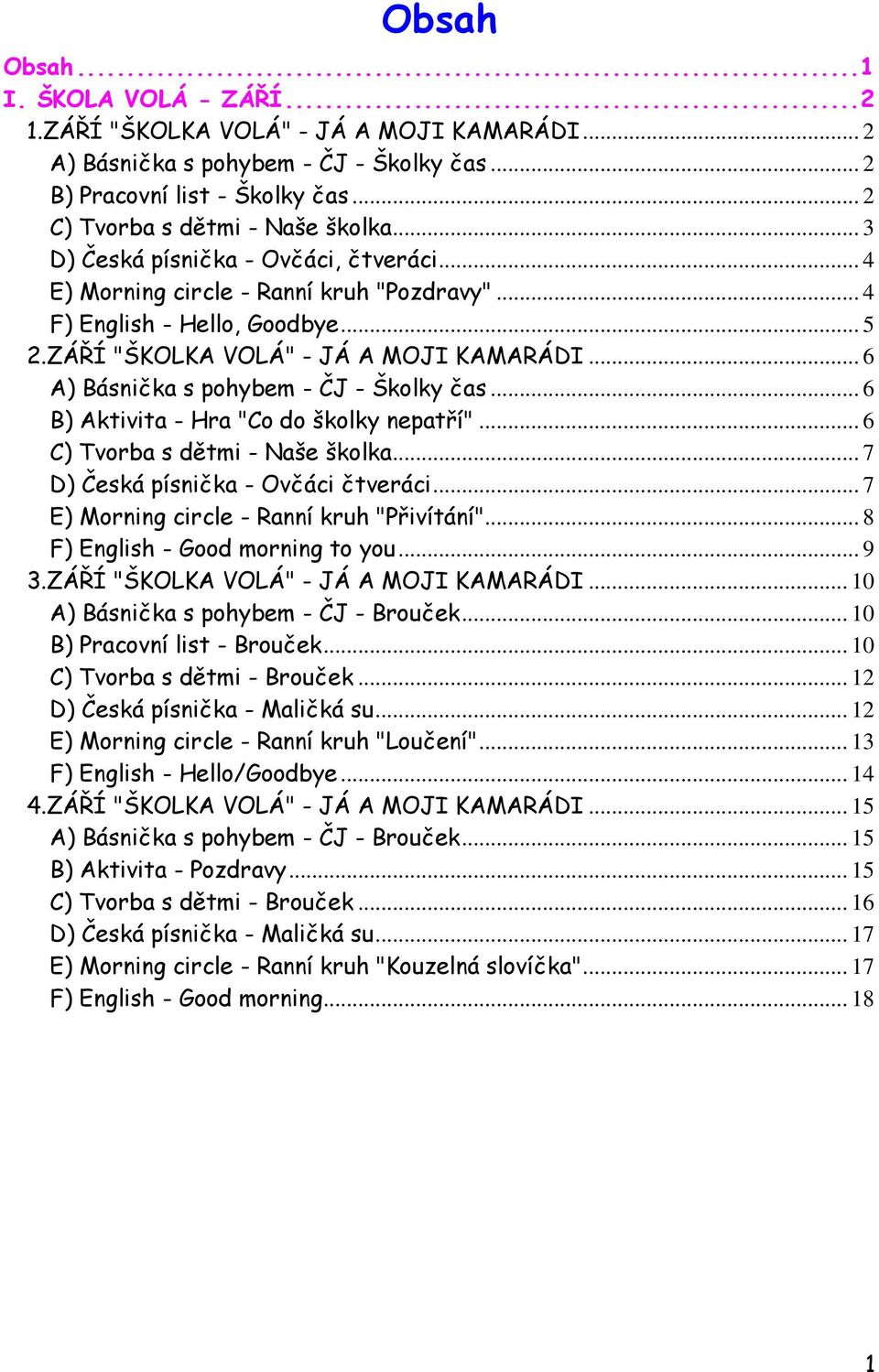 .. 6 A) Básnička s pohybem - ČJ - Školky čas... 6 B) Aktivita - Hra "Co do školky nepatří"... 6 C) Tvorba s dětmi - Naše školka... 7 D) Česká písnička - Ovčáci čtveráci.