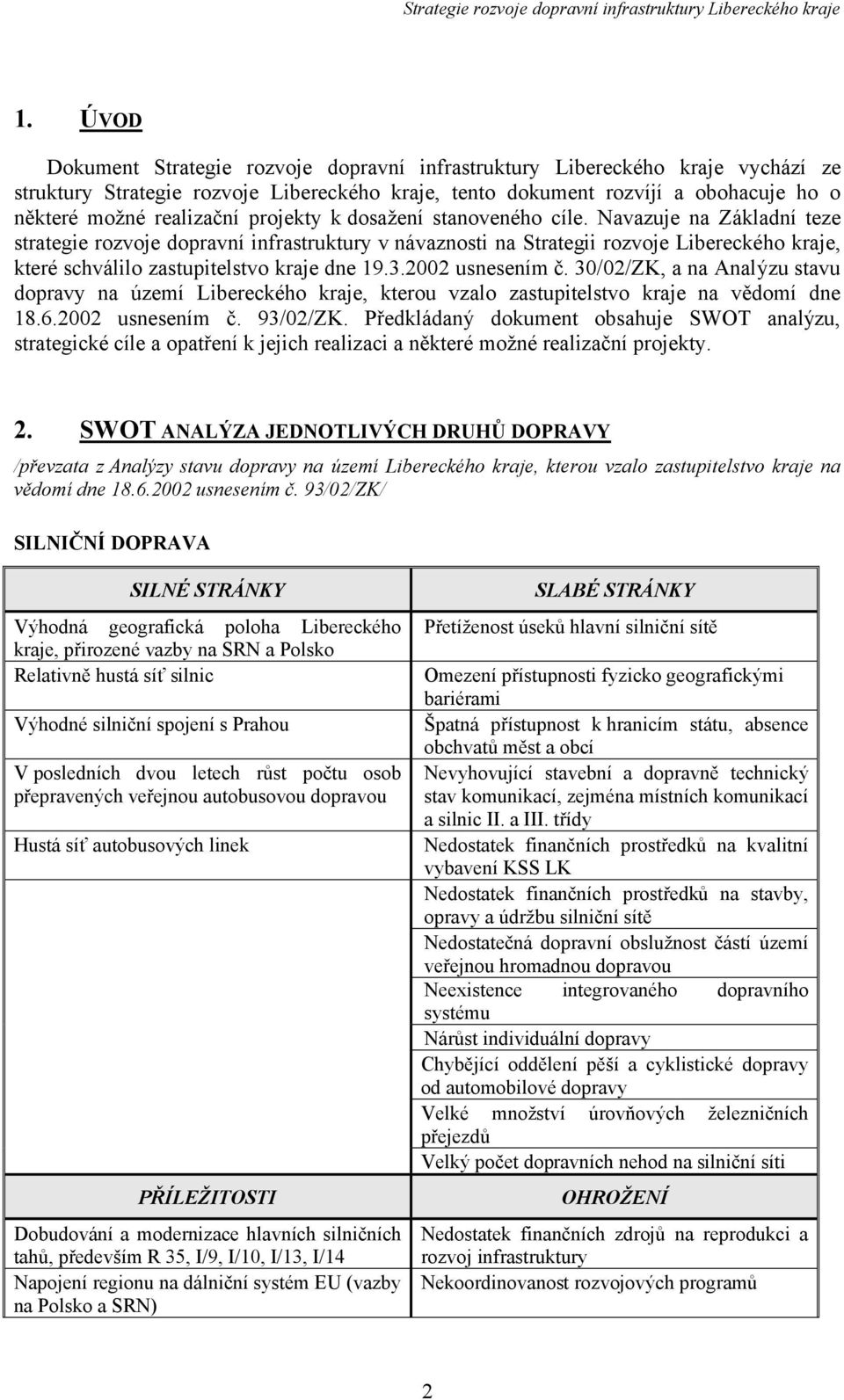 Navazuje na Základní teze strategie rozvoje dopravní infrastruktury v návaznosti na Strategii rozvoje Libereckého kraje, které schválilo zastupitelstvo kraje dne 19.3.2002 usnesením č.