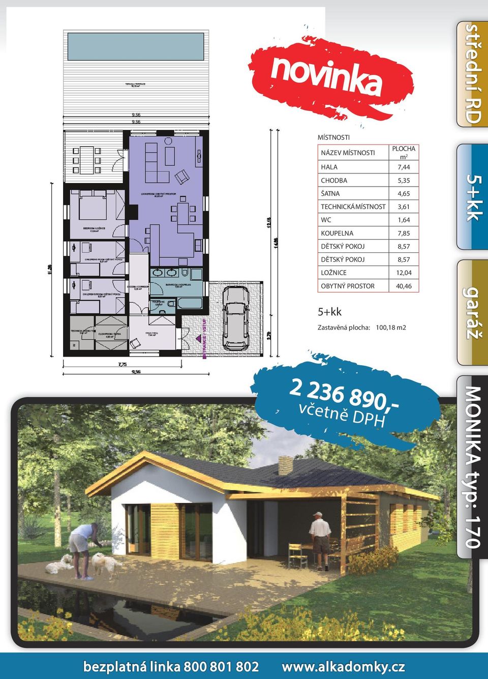 8,57 LOŽNICE 12,04 OBYTNÝ PROSTOR 40,46 5+kk Zastavěná plocha: 100,18 m2 2 236