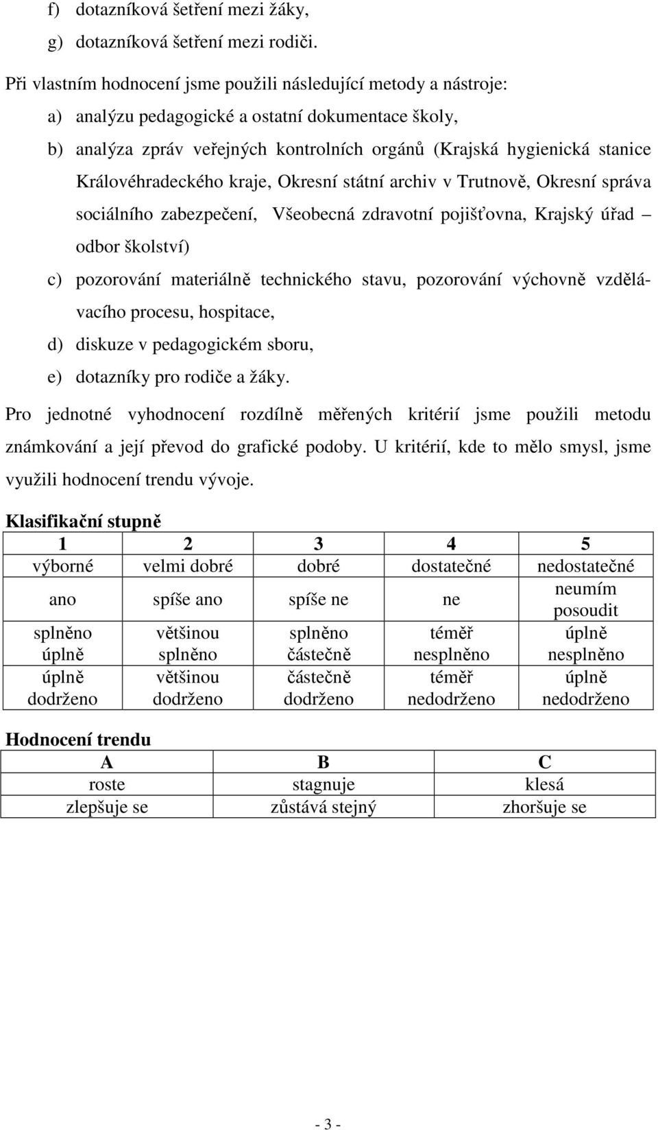 Královéhradeckého kraje, Okresní státní archiv v Trutnově, Okresní správa sociálního zabezpečení, Všeobecná zdravotní pojišťovna, Krajský úřad odbor školství) c) pozorování materiálně technického