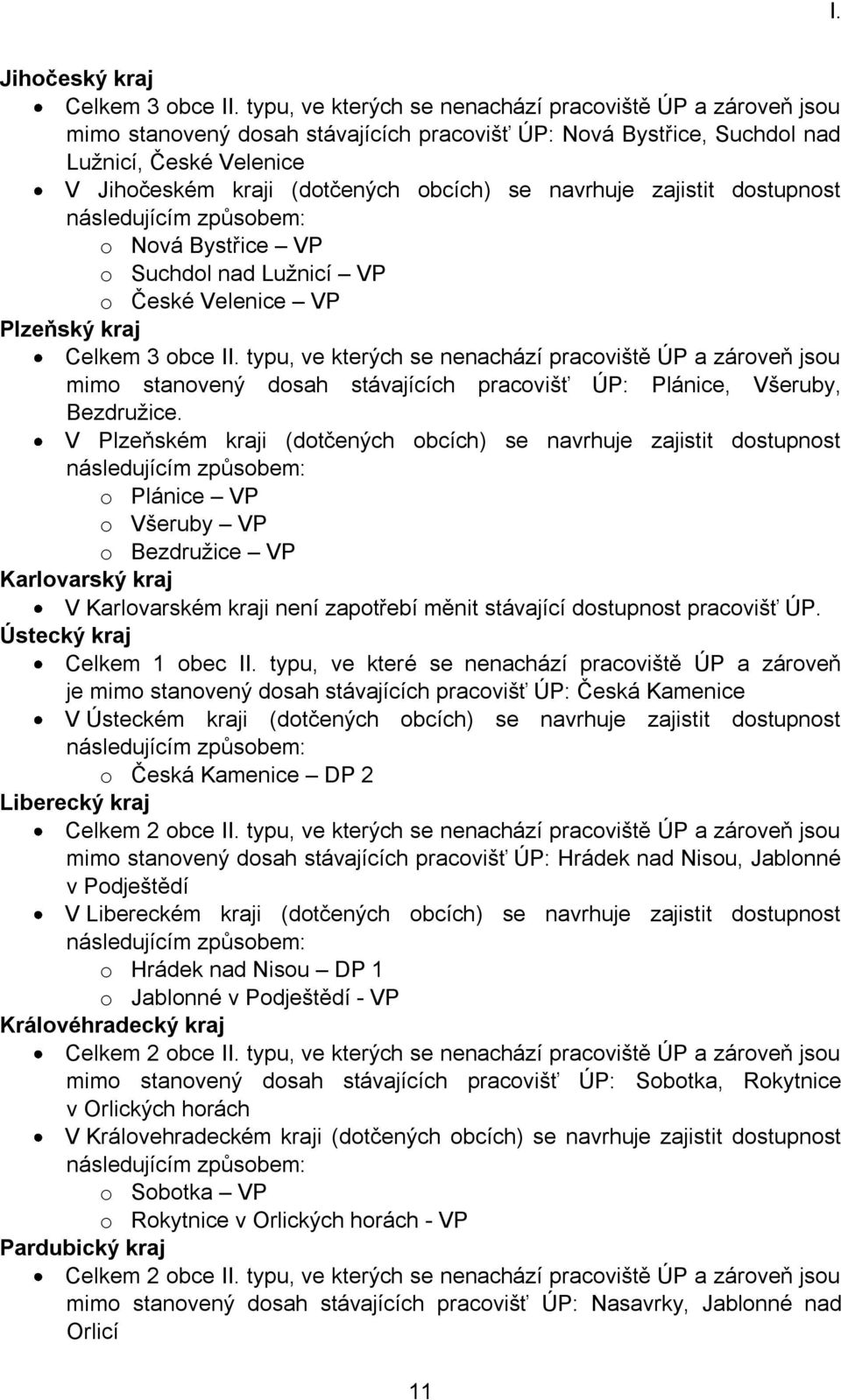 navrhuje zajistit dostupnost o Nová Bystřice VP o Suchdol nad Lužnicí VP o České Velenice VP Plzeňský kraj Celkem 3 obce II.