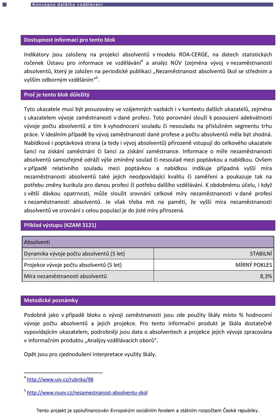 Proč je tento blok důležitý Tyto ukazatele musí být posuzovány ve vzájemných vazbách i v kontextu dalších ukazatelů, zejména s ukazatelem vývoje zaměstnanosti v dané profesi.