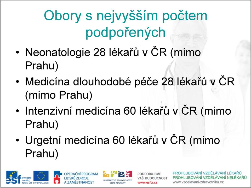 lékařů v ČR (mimo Prahu) Intenzivní medicína 60 lékařů
