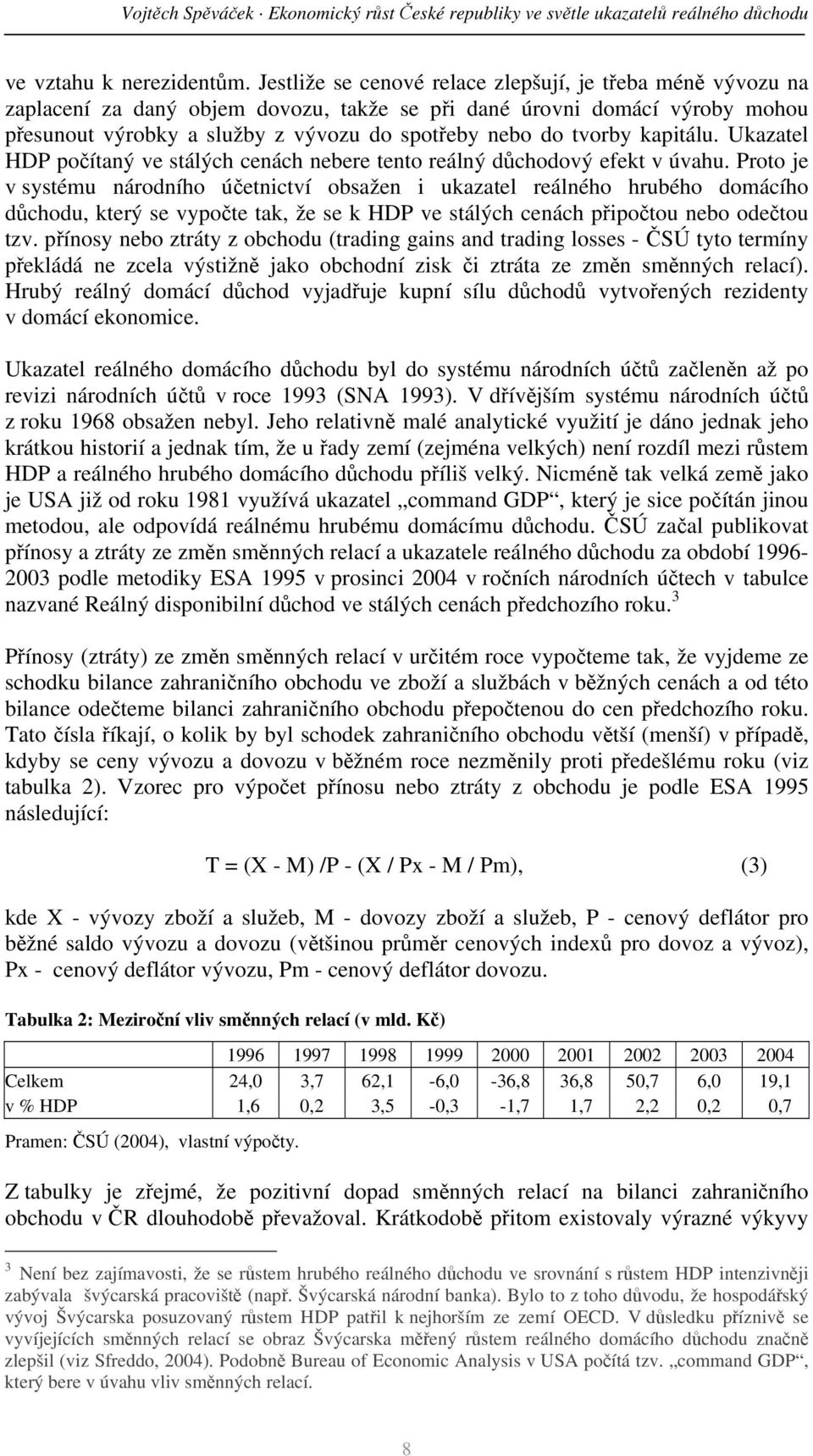 kapitálu. Ukazatel HDP počítaný ve stálých cenách nebere tento reálný důchodový efekt v úvahu.
