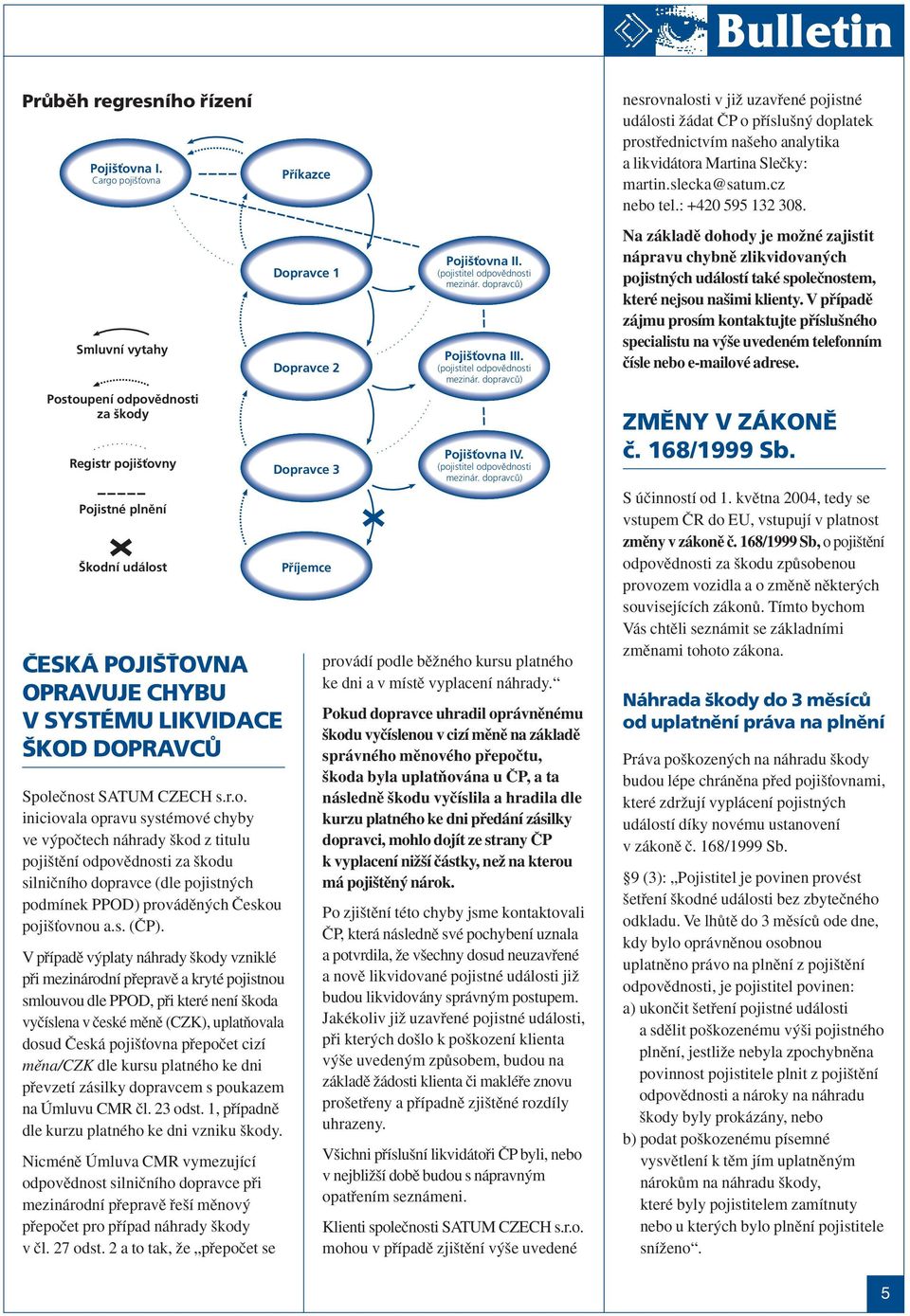 CZECH s.r.o. iniciovala opravu systémové chyby ve v poãtech náhrady kod z titulu poji tûní odpovûdnosti za kodu silniãního dopravce (dle pojistn ch podmínek PPOD) provádûn ch âeskou poji Èovnou a.s. (âp).