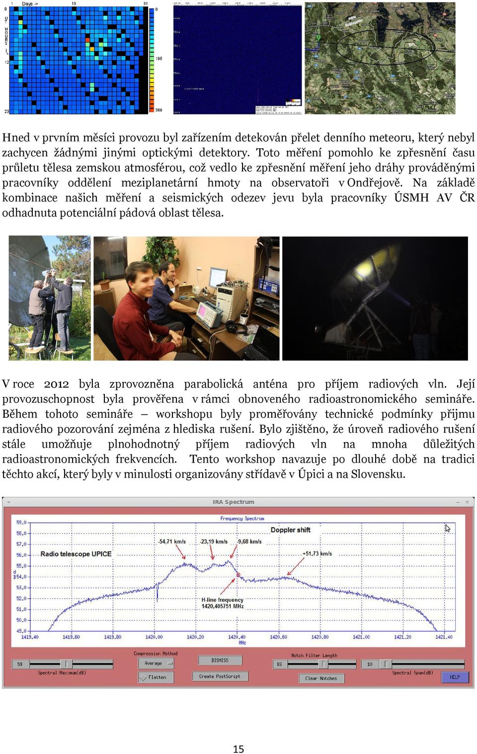 Na základě kombinace našich měření a seismických odezev jevu byla pracovníky ÚSMH AV ČR odhadnuta potenciální pádová oblast tělesa. V roce byla zprovozněna parabolická anténa pro příjem radiových vln.