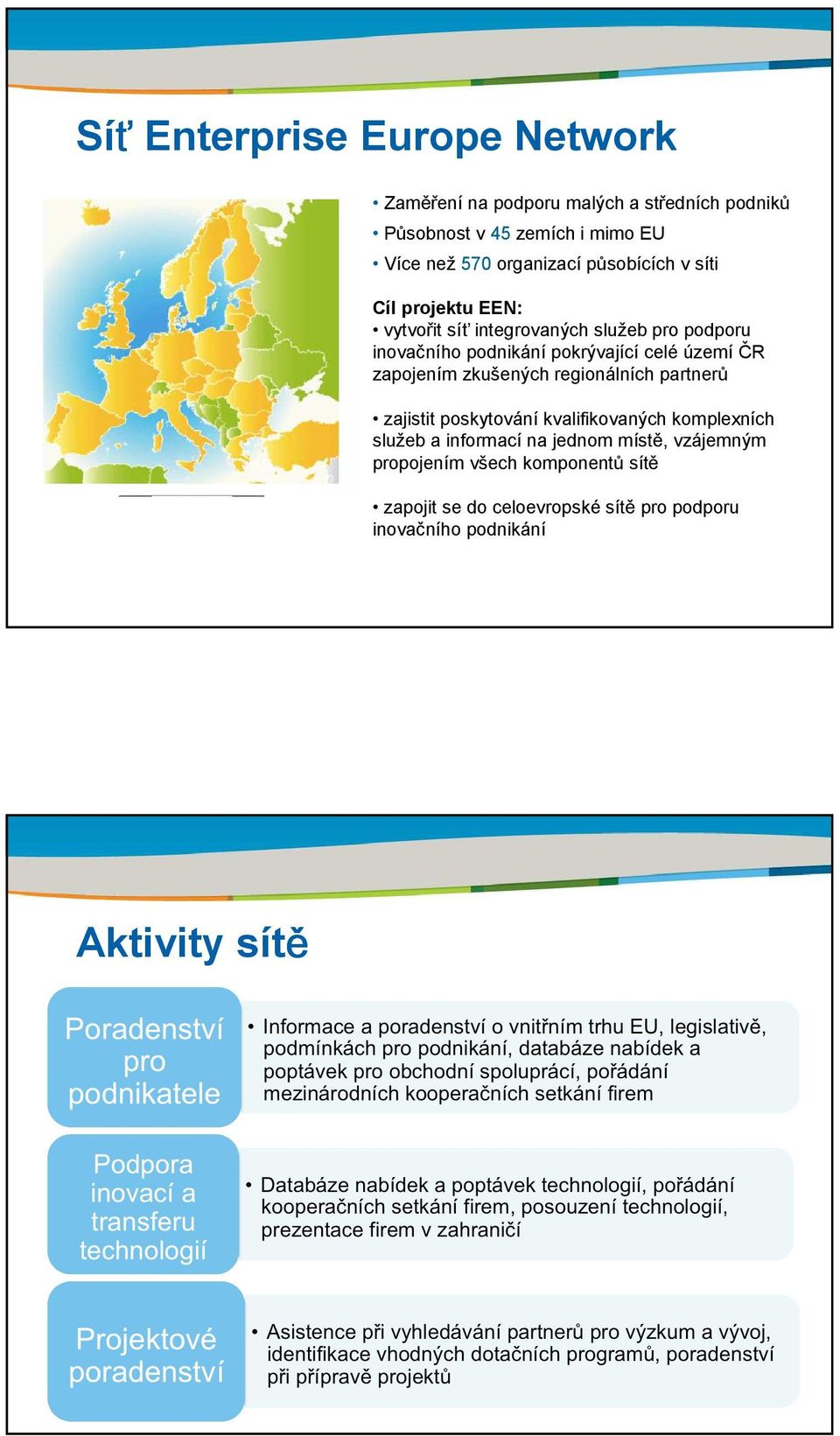 celé území ČR zapojením zkušených regionálních partnerů zajistit poskytování kvalifikovaných komplexních služeb a informací na