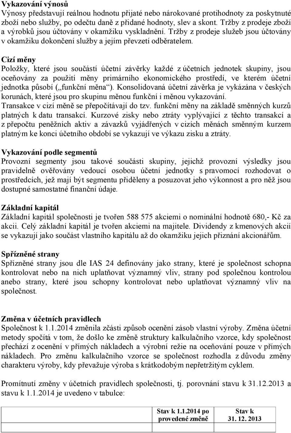 Cizí měny Položky, které jsou součástí účetní závěrky každé z účetních jednotek skupiny, jsou oceňovány za použití měny primárního ekonomického prostředí, ve kterém účetní jednotka působí ( funkční