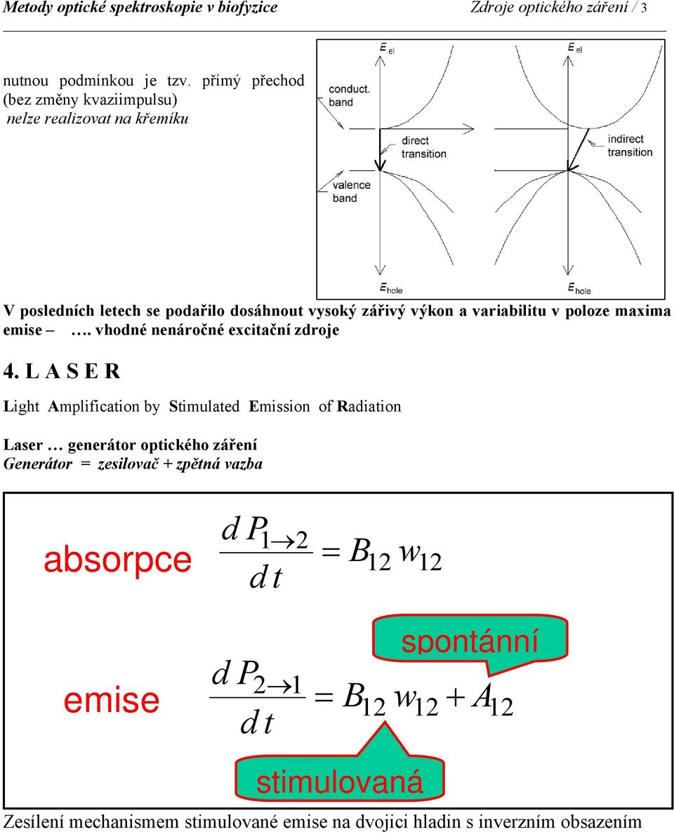 poloze maxima emise. vhodné nenáročné excitační zdroje 4.