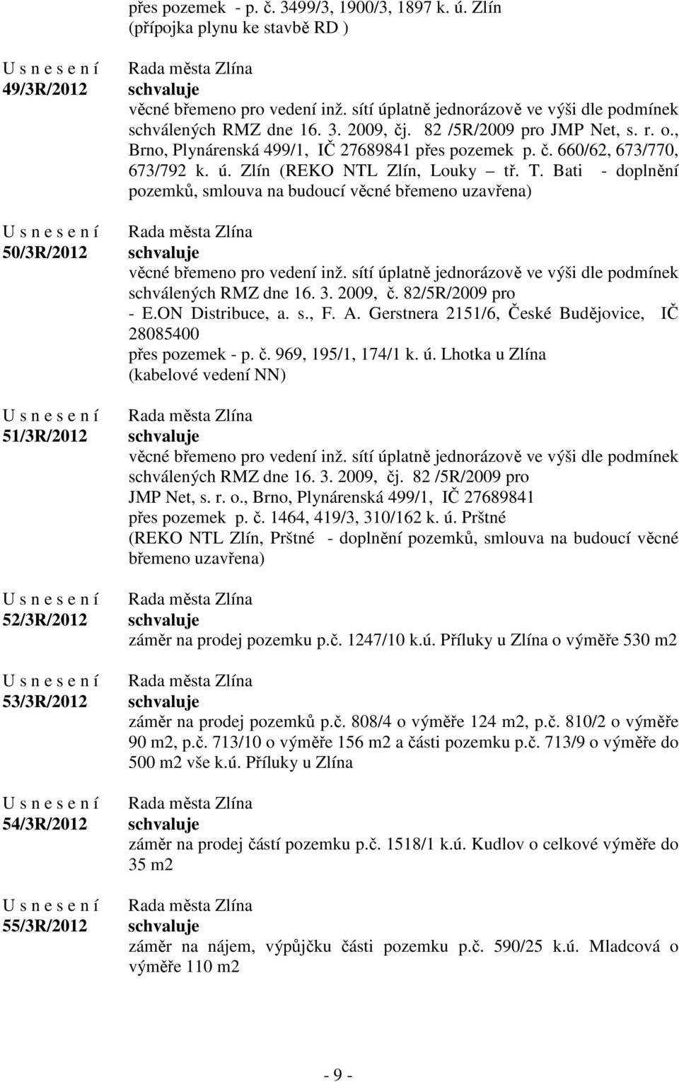 ú. Zlín (REKO NTL Zlín, Louky tř. T. Bati - doplnění pozemků, smlouva na budoucí věcné břemeno uzavřena) věcné břemeno pro vedení inž.