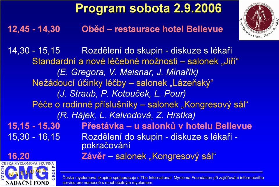 možnosti salonek Jiří (E. Gregora, V. Maisnar, J. Minařík) Nežádoucí účinky léčby salonek Lázeňský (J. Straub, P. Kotouček, L.