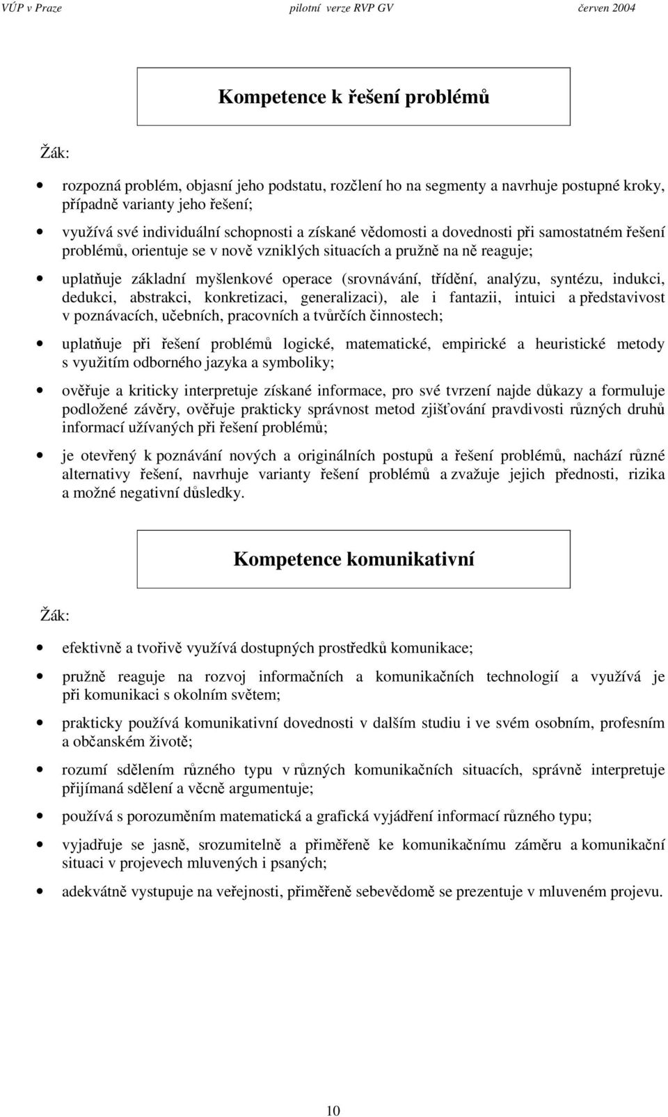 dedukci, abstrakci, konkretizaci, generalizaci), ale i fantazii, intuici a pedstavivost v poznávacích, uebních, pracovních a tvrích innostech; uplat uje pi ešení problém logické, matematické,