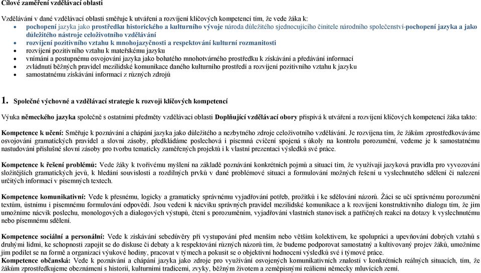 a respektování kulturní rozmanitosti rozvíjení pozitivního vztahu k mateřskému jazyku vnímání a postupnému osvojování jazyka jako bohatého mnohotvárného prostředku k získávání a předávání informací