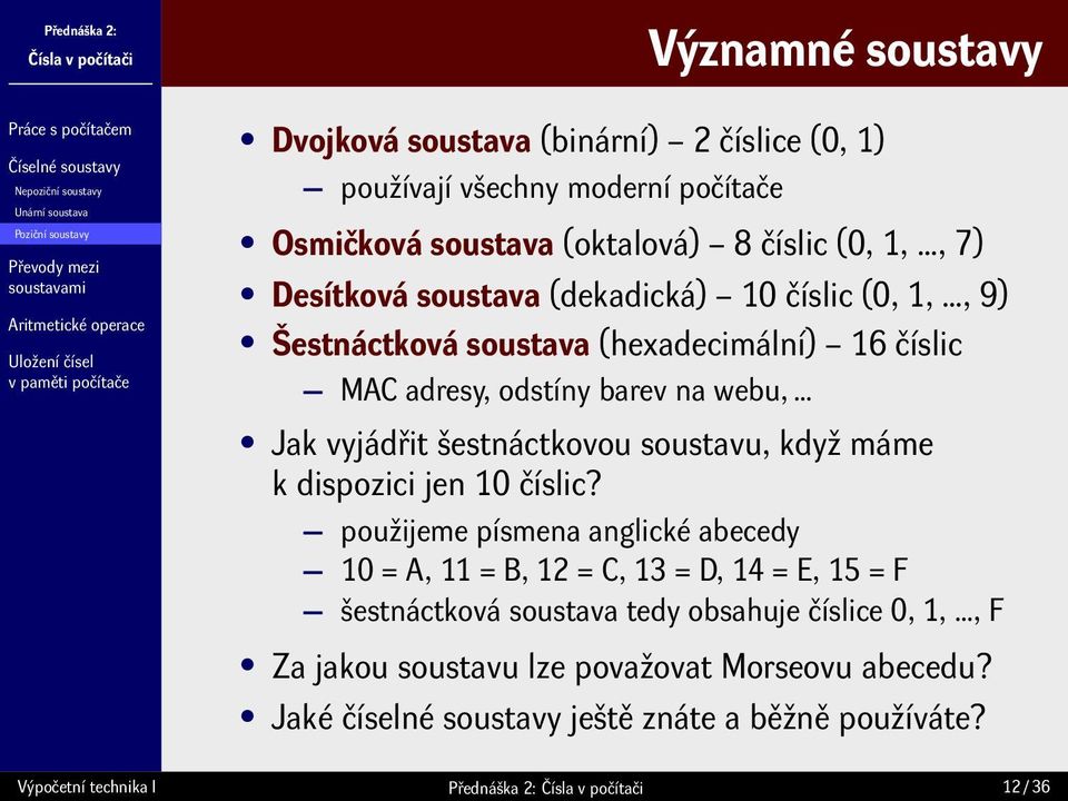 vyjádřit šestnáctkovou soustavu, když máme k dispozici jen 10 číslic?