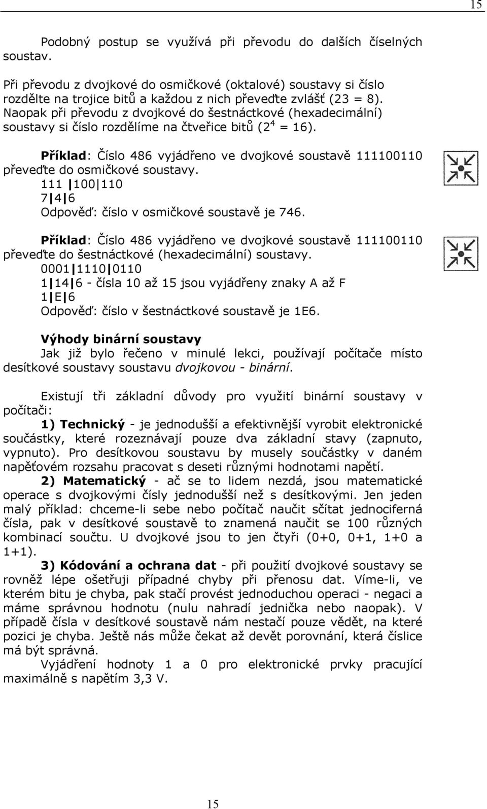 Naopak při převodu z dvojkové do šestnáctkové (hexadecimální) soustavy si číslo rozdělíme na čtveřice bitů (2 4 = 16).