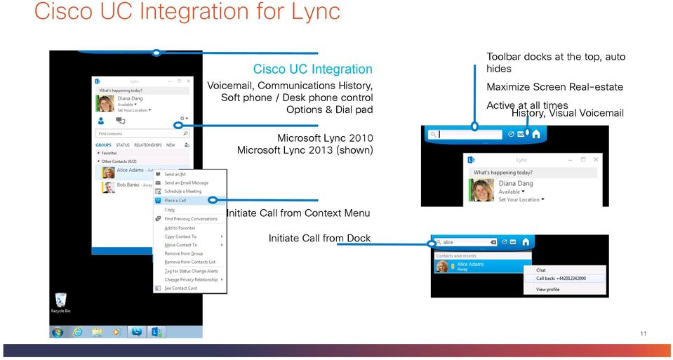 Maximize Screen Real-estate Active at all times History, Visual Voicemail Microsoft Lync