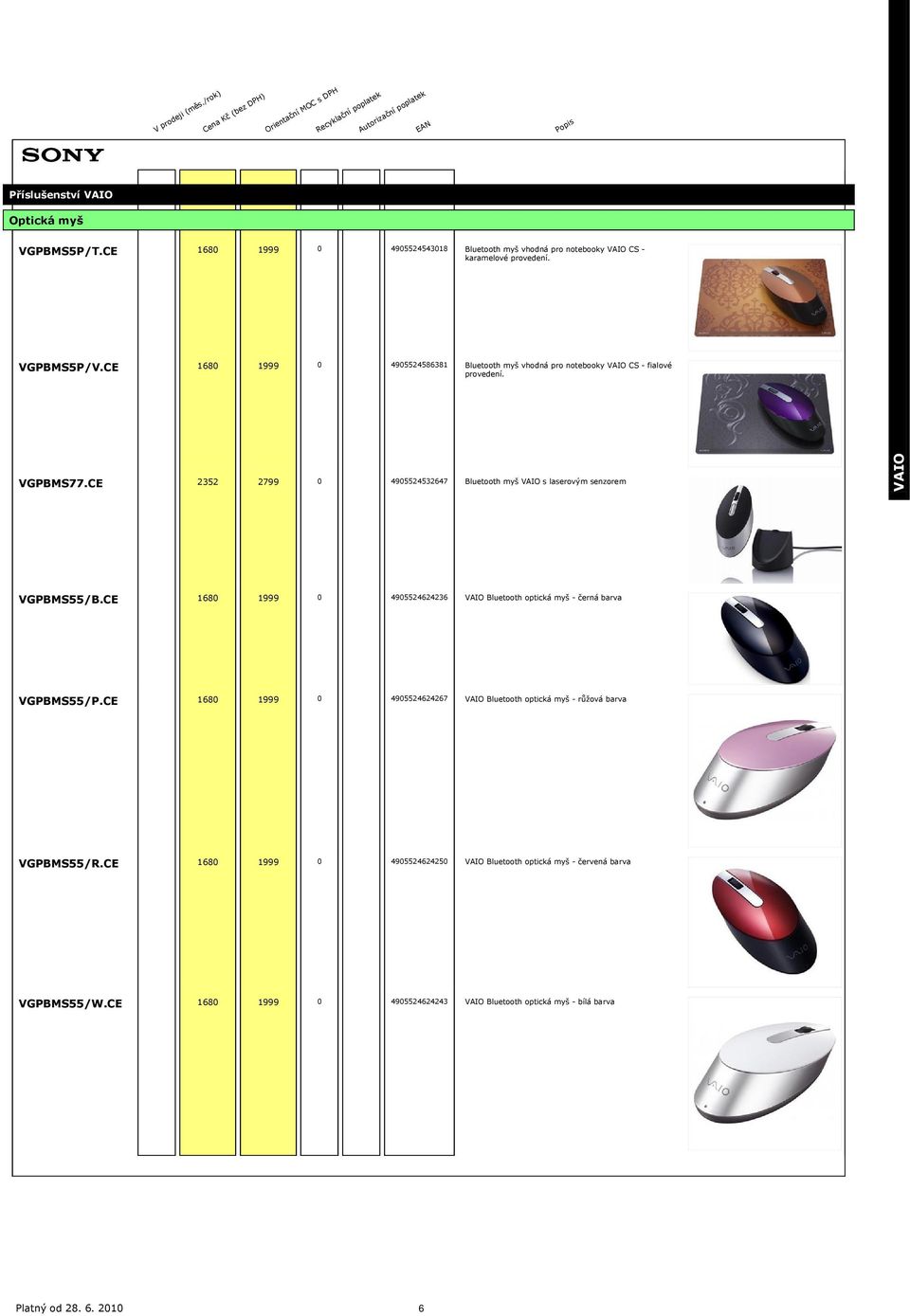 CE 2352 2799 0 4905524532647 Bluetooth myš s laserovým senzorem VGPBMS55/B.CE 1680 1999 0 4905524624236 Bluetooth optická myš - černá barva VGPBMS55/P.