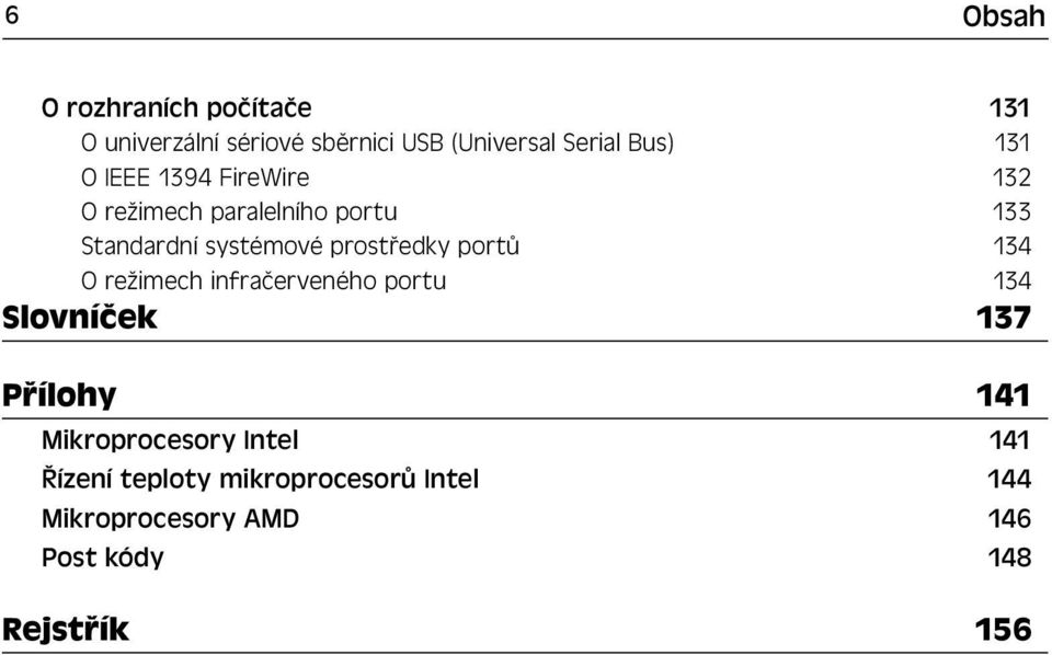 portů 134 O režimech infračerveného portu 134 Slovníček 137 Přílohy 141 Mikroprocesory Intel