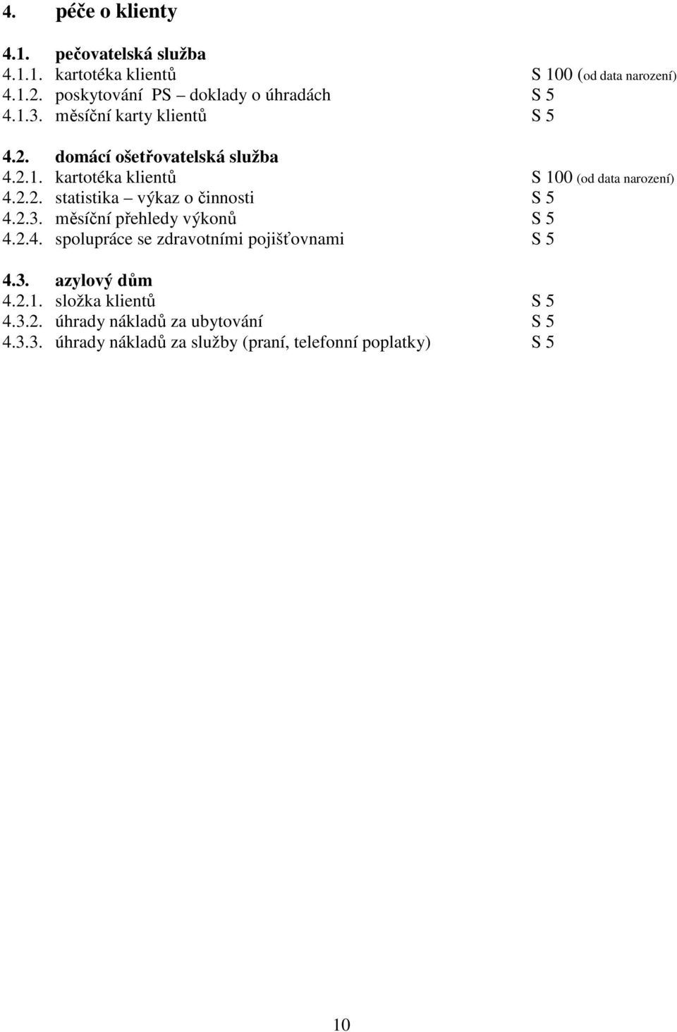 2.2. statistika výkaz o činnosti S 5 4.2.3. měsíční přehledy výkonů S 5 4.2.4. spolupráce se zdravotními pojišťovnami S 5 4.3. azylový dům 4.