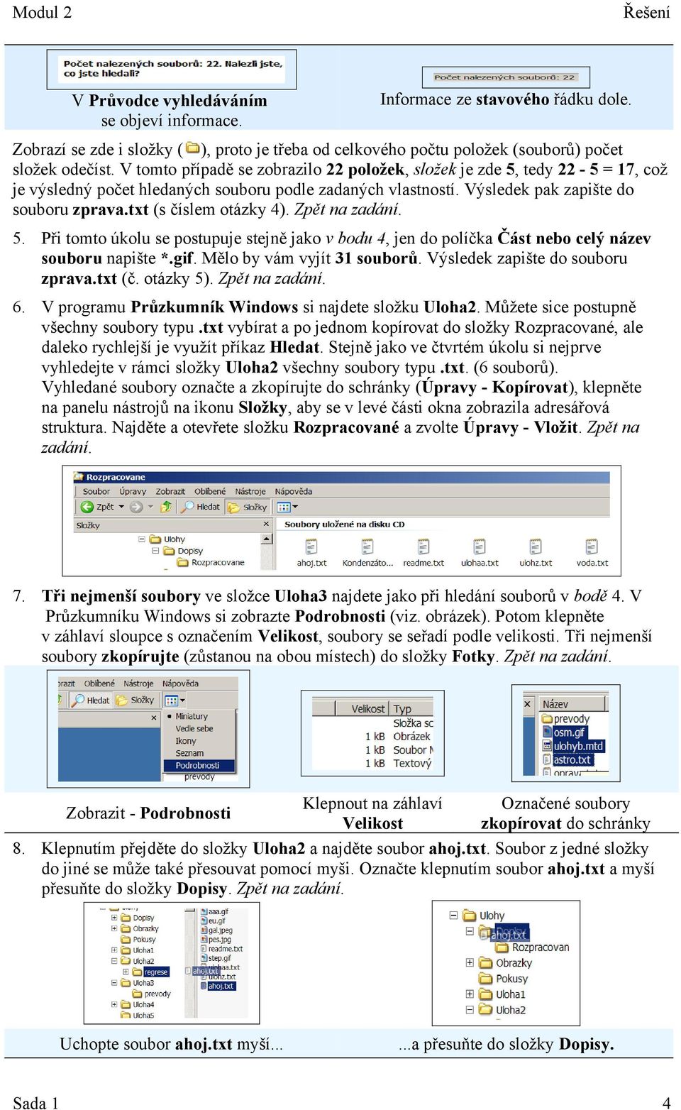 txt (s číslem otázky 4). 5. Při tomto úkolu se postupuje stejně jako v bodu 4, jen do políčka Část nebo celý název souboru napište *.gif. Mělo by vám vyjít 31 souborů.