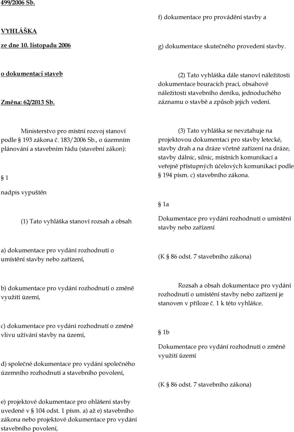 Ministerstvo pro místní rozvoj stanoví podle 193 zákona č. 183/2006 Sb.