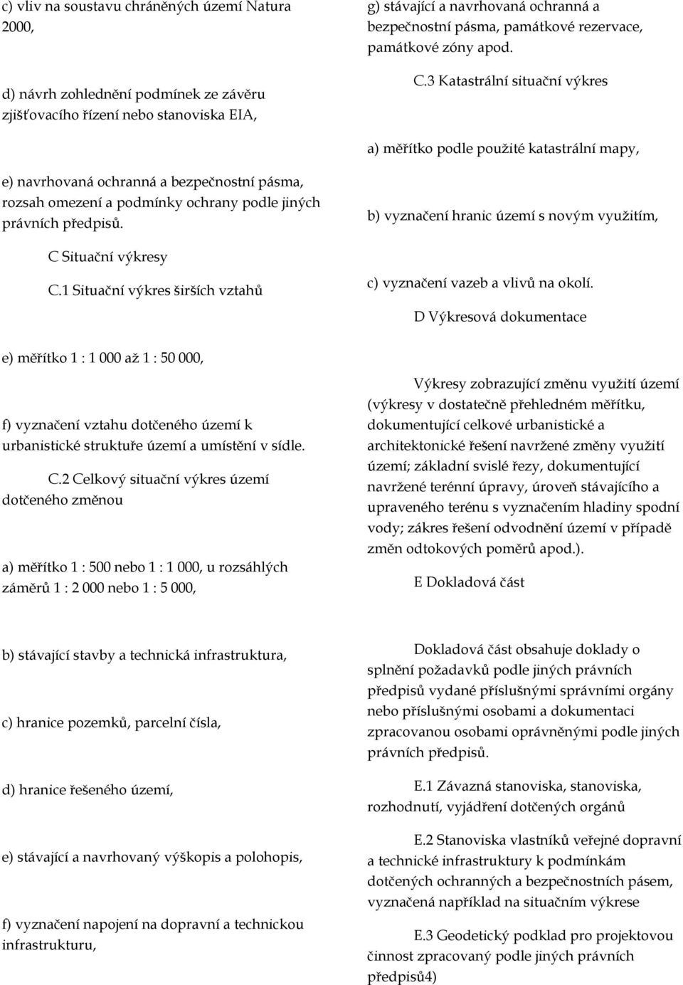 3 Katastrální situační výkres a) měřítko podle použité katastrální mapy, e) navrhovaná ochranná a bezpečnostní pásma, rozsah omezení a podmínky ochrany podle jiných právních předpisů.