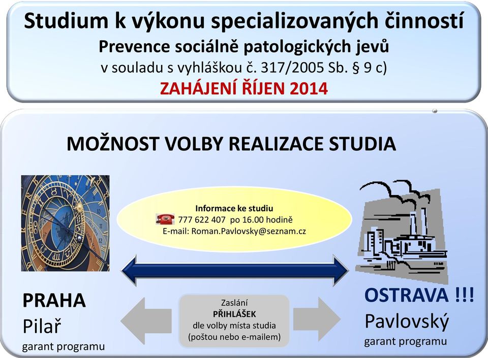 9 c) ZAHÁJENÍ ŘÍJEN 2014 MOŽNOST VOLBY REALIZACE STUDIA Informace ke studiu 777 622 407 po 16.