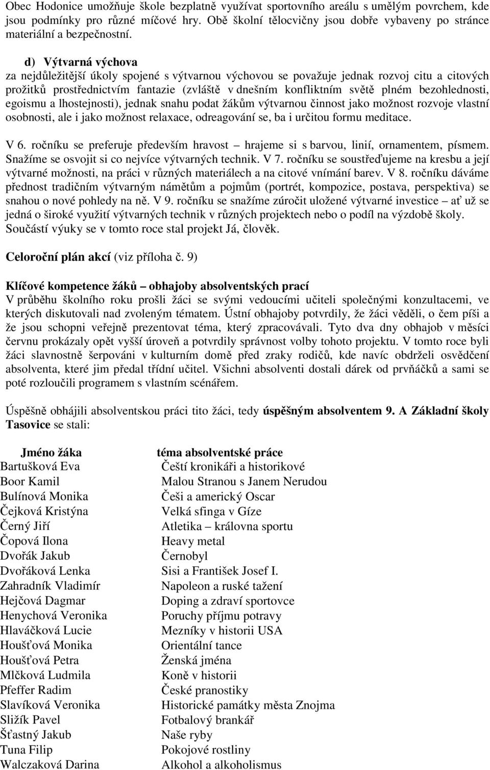 d) Výtvarná výchova za nejdůležitější úkoly spojené s výtvarnou výchovou se považuje jednak rozvoj citu a citových prožitků prostřednictvím fantazie (zvláště v dnešním konfliktním světě plném