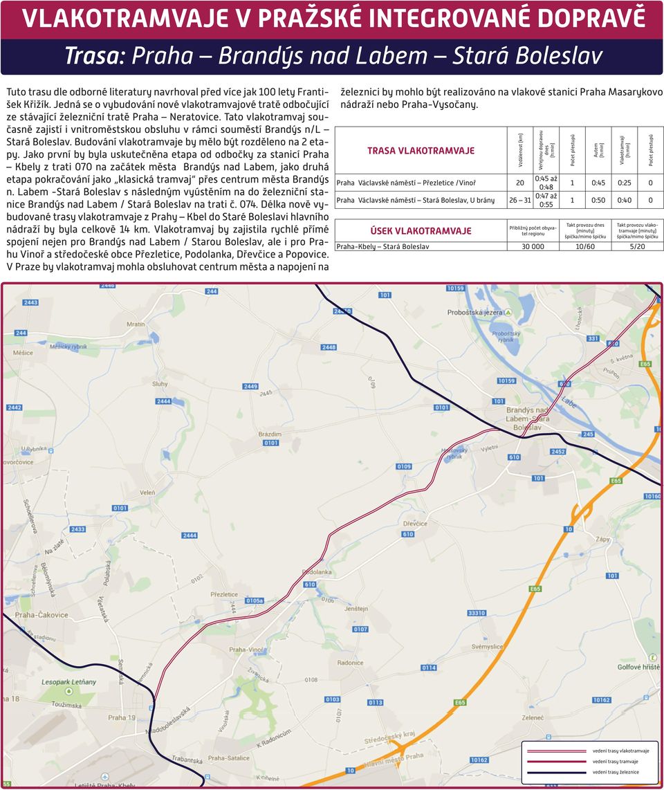 Tato vlakotramvaj současně zajistí i vnitroměstskou obsluhu v rámci souměstí Brandýs n/l Stará Boleslav. Budování vlakotramvaje by mělo být rozděleno na 2 etapy.