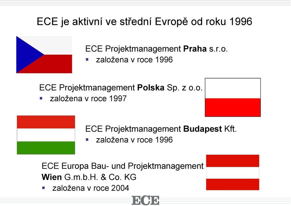 založena v roce 1996 ECE Europa Bau- und Projektmanagement Wien G.m.b.H.