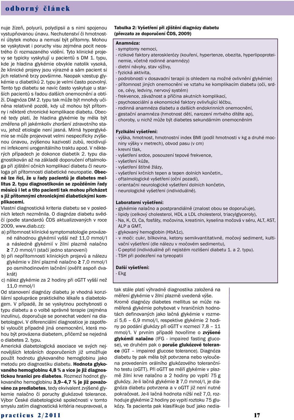 typu, kde je hladina glykémie obvykle natolik vysoká, že klinické projevy jsou výrazné a sám pacient si jich relativně brzy povšimne. Naopak vzestup glykémie u diabetiků 2.