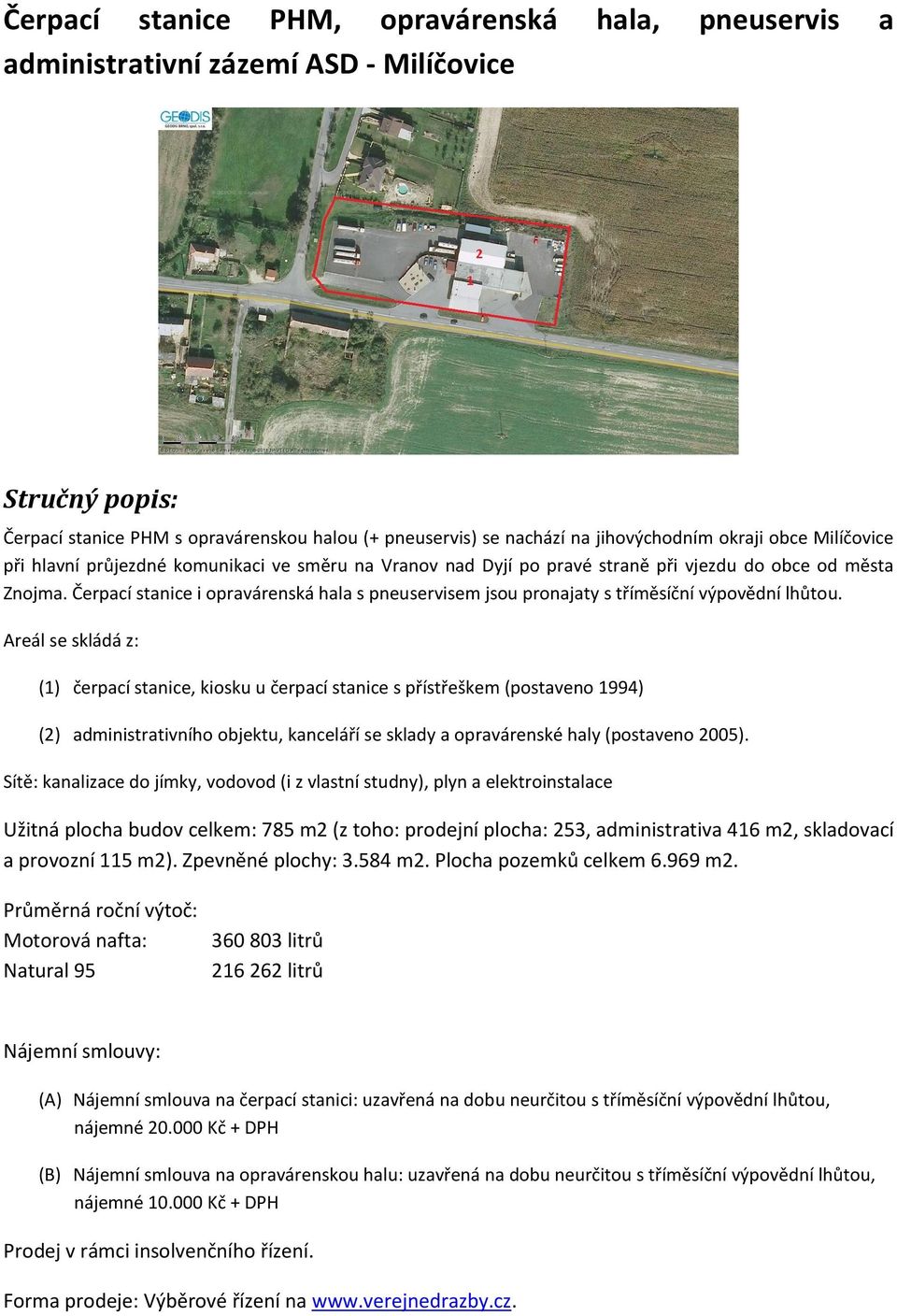 Čerpací stanice i opravárenská hala s pneuservisem jsou pronajaty s tříměsíční výpovědní lhůtou.