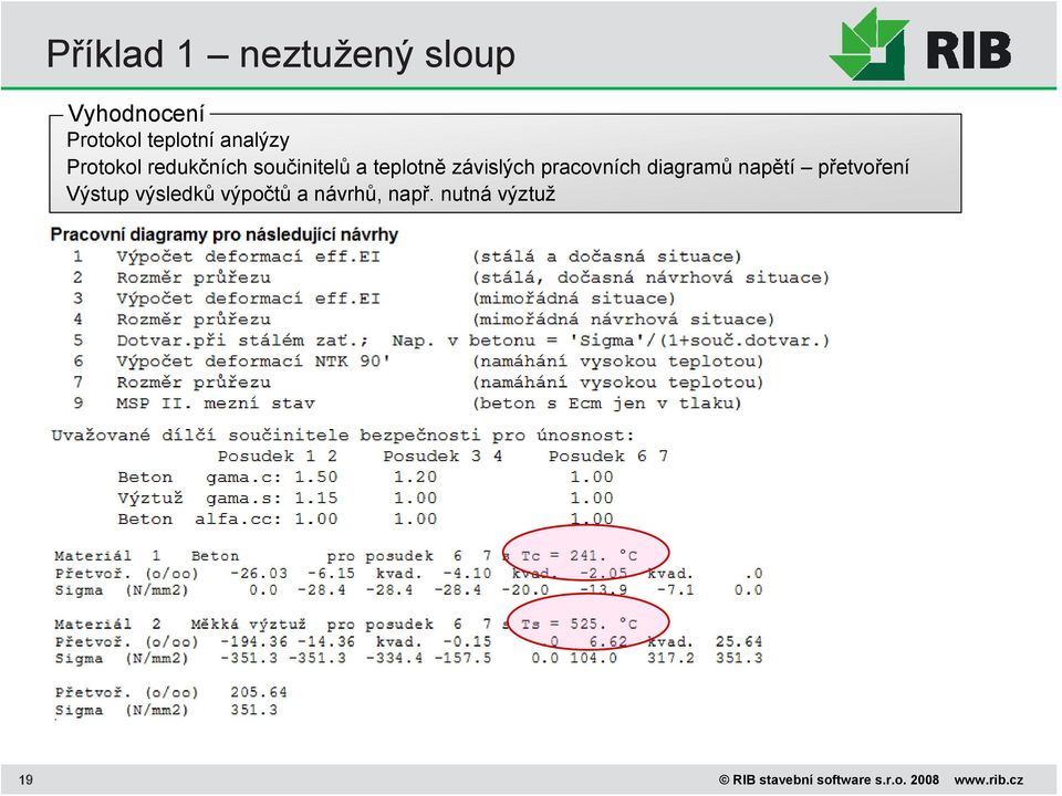 diagramů napětí přetvoření Výstup výsledků výpočtů a návrhů,